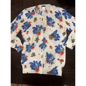 J. CREW Floral 100% Merino Wool Lightweight Cardigan Sweater Small Easter Spring